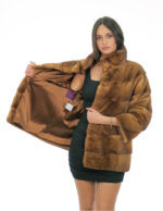 Cappotto pistagna pelliccia visone 70 centimetri 50 gold oro manica lunga tasche esterne e tasca interna