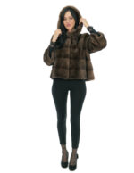 Mink fur jacket bell sleeve 46 demi buff short 56cm hood three quarter sleeve - Image 4