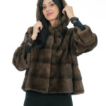 Nerz Pelzjacke Glockenärmel 46 Demi Buff kurz 56cm Kapuze Dreiviertelärmel