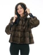 Mink fur jacket bell sleeve 46 demi buff short 56cm hood three quarter sleeve