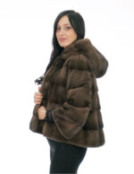 Mink fur jacket bell sleeve 46 demi buff short 56cm hood three quarter sleeve - Image 2