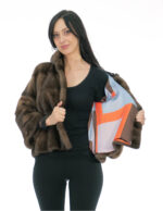 Mink fur jacket bell sleeve 46 demi buff short 56cm hood three quarter sleeve - Image 6