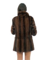 Pelliccia marrone sfumata a righe nere 44 visone demi marrone pelle intera manica lunga colletto italiano con bottone
