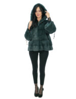 Bistro green mink fur size 46 three-quarter sleeve with drawstring hood - Image 4