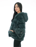 Bistro green mink fur size 46 three-quarter sleeve with drawstring hood - Image 2
