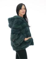 Bistro green mink fur size 46 three-quarter sleeve with drawstring hood - Image 3