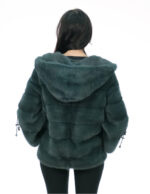 Bistro green mink fur size 46 three-quarter sleeve with drawstring hood - Image 5
