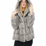 Fur 60 cm horizontal mink sapphire 50 drawstring inner sleeve long hood hook closure