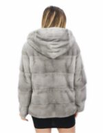 Pelliccia 60 cm di visone orizzontale zaffiro 50 coulisse interna manica lunga cappuccio chiusura ganci