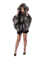 Silver 46-54 fox fur hooded cape with inside belt wide fit V-worked - Image 4