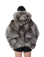 Silver 46-54 fox fur hooded cape with inside belt wide fit V-worked - Image 5