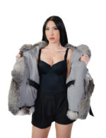 Silver 46-54 fox fur hooded cape with inside belt wide fit V-worked - Image 6