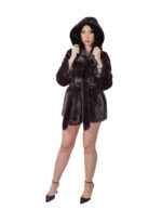 Cappotto in pelliccia di visone 42 verticale lungo 78 centimetri cappuccio cintura esterna in pelliccia - immagine 4