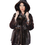 Cappotto in pelliccia di visone 42 verticale lungo 78 centimetri cappuccio cintura esterna in pelliccia