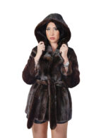 Cappotto in pelliccia di visone 42 verticale lungo 78 centimetri cappuccio cintura esterna in pelliccia