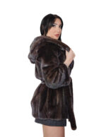 Cappotto in pelliccia di visone 42 verticale lungo 78 centimetri cappuccio cintura esterna in pelliccia - immagine 3