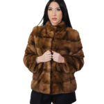 Visone pelliccia giacca orizzontale manica lunga 40 gold scuro collo pistagna tasche esterne