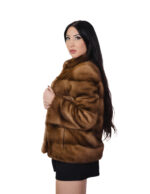 Visone pelliccia giacca orizzontale manica lunga 40 gold scuro collo pistagna tasche esterne - immagine 2