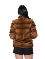 Visone pelliccia giacca orizzontale manica lunga 40 gold scuro collo pistagna tasche esterne - immagine 5