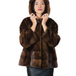 Cappotto saga furs pelliccia visone demi 50 orizzontale fondo e polsi e pelle intera cappuccio