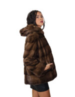 Horizontale demi buff Nerz Pelz Jacke braun 54 mit Kapuze mit Kordelzug lange Ärmel Kordelzug Taille – Bild 2