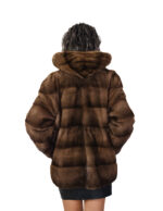 Horizontale demi buff Nerz Pelz Jacke braun 54 mit Kapuze mit Kordelzug lange Ärmel Kordelzug Taille – Bild 5