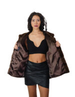 Horizontale demi buff Nerz Pelz Jacke braun 54 mit Kapuze mit Kordelzug lange Ärmel Kordelzug Taille – Bild 6