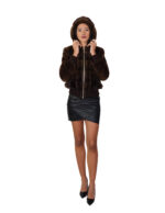Bomber in pelliccia di visone orizzontale 42 demi buff manica lunga elastico polsi e fondo chiusura zip - immagine 4