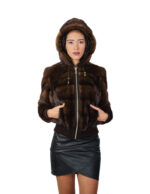 Bomber in pelliccia di visone orizzontale 42 demi buff manica lunga elastico polsi e fondo chiusura zip