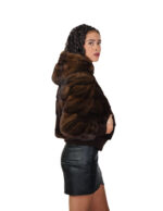 Bomber in pelliccia di visone orizzontale 42 demi buff manica lunga elastico polsi e fondo chiusura zip - immagine 3
