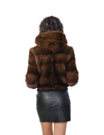 Bomber in pelliccia di visone orizzontale 42 demi buff manica lunga elastico polsi e fondo chiusura zip - immagine 5