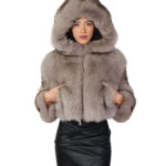 Giacca in pelliccia di volpe light sable grigio 42 pelle intera cappuccio manica tre quarti chiusura zip