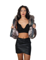 Giacca in pelliccia di volpe dark sable grigio 42 pelle orizzontale a V cappuccio manica tre quarti chiusura zip - immagine 6