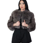 Giacca in pelliccia di volpe orizzontale chanel 40 grigio scuro dark sable manica tre quarti ganci bomber