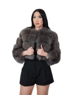 Giacca in pelliccia di volpe orizzontale chanel 42 grigio scuro dark sable manica tre quarti ganci bomber