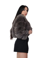 Giacca in pelliccia di volpe orizzontale chanel 42 grigio scuro dark sable manica tre quarti ganci bomber - immagine 3