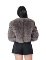 Giacca in pelliccia di volpe orizzontale chanel 42 grigio scuro dark sable manica tre quarti ganci bomber - immagine 5