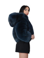 Giacca in pelliccia di volpe blu bomber 42 pelle intera cappuccio manica tre quarti chiusura zip - immagine 3