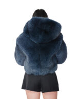 Giacca in pelliccia di volpe blu bomber 42 pelle intera cappuccio manica tre quarti chiusura zip - immagine 5