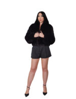 Giacca in pelliccia di volpe nero bomber 42 pelle intera petto e bavero manica tre quarti chiusura ganci clip - immagine 4