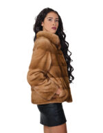 Mink fur jacket 44 blonde gold light long sleeve horizontal high drawstring waist track collar - Image 3