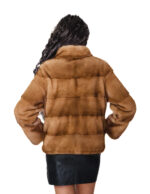 Mink fur jacket 44 blonde gold light long sleeve horizontal high drawstring waist track collar - Image 5