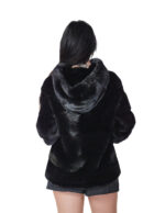 Giacca in pelliccia di visone 42 nero black manica lunga orizzontale cappuccio coulisse vita - immagine 5