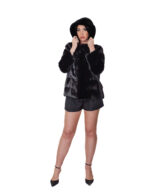 Giacca in pelliccia di visone 42 nero black manica lunga orizzontale cappuccio coulisse vita - immagine 4