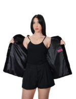 Giacca in pelliccia di visone 42 nero black manica lunga orizzontale cappuccio coulisse vita - immagine 6