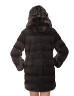 Cappotto in pelliccia di visone orizzontale 44 grigio grafite lungo 82 centimetri manica lunga tasche esterne cappuccio - immagine 5