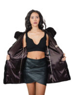 Cappotto in pelliccia di visone orizzontale 44 grigio grafite lungo 82 centimetri manica lunga tasche esterne cappuccio - immagine 6