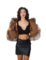 Silver fox fur jacket 42 with brown shades long sleeve and hood closure hooks pockets - Image 6
