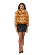 Giacca sottocosto in pelliccia di volpe 42 naturale arancione con manica lunga chiusura ganci - immagine 4