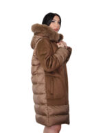 Piumino ed eco montone con pelliccia di volpe 50 testa di moro vera piuma chiusura zip cappuccio - immagine 3